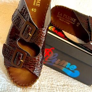 Bronze Patent Genuine Leather Crocodile Sandal